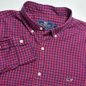 Vineyard Vines Classic‎ Fit Tucker Shirt Men's Large Red Blue Plaid Long Sleeve